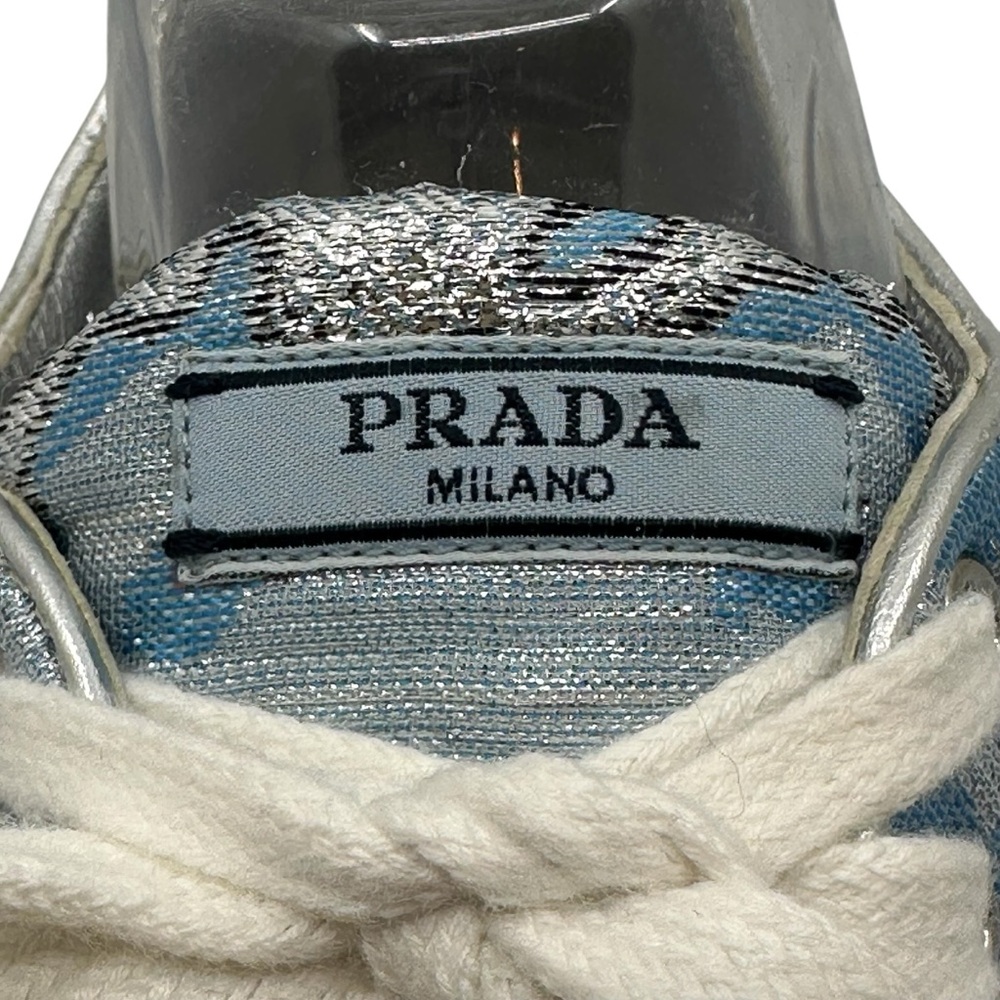 Prada 39 Platform Sneaker Metallic Jacquard Fabric Double Sole Amputee Left Only - Picture 5 of 12